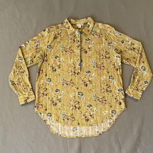 Sundance Pullover Shirt Womens M Mustard Floral Embroidered Button Eyelet Boho